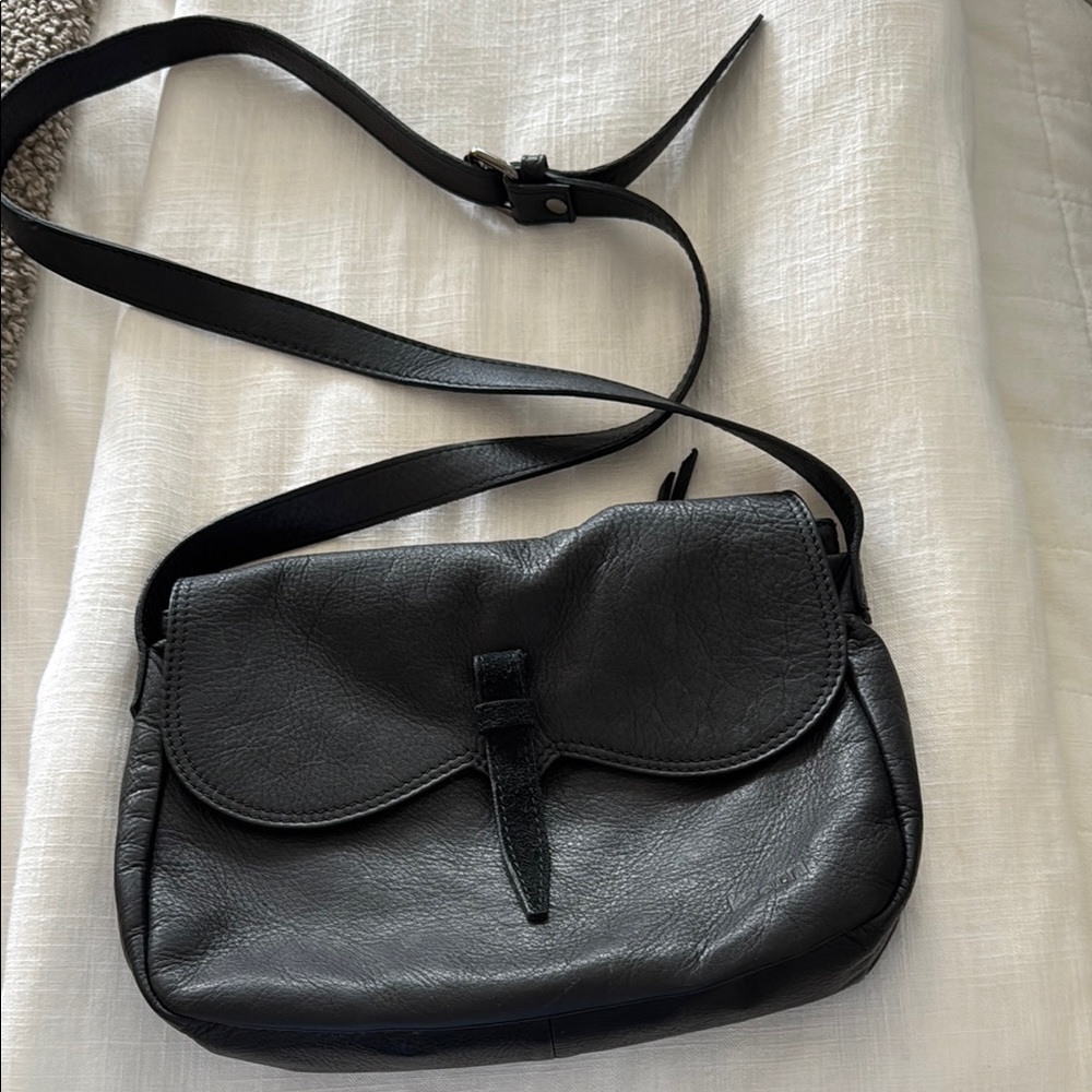 Italian Black Leather Crossbody Bag